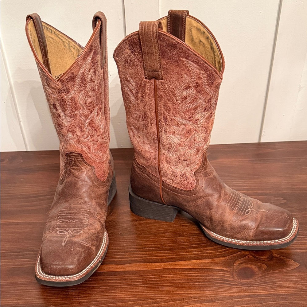 Shyanne Western Cowboy Boots Womens 9 Brown Leather Square Toe Ranch Cowgirl